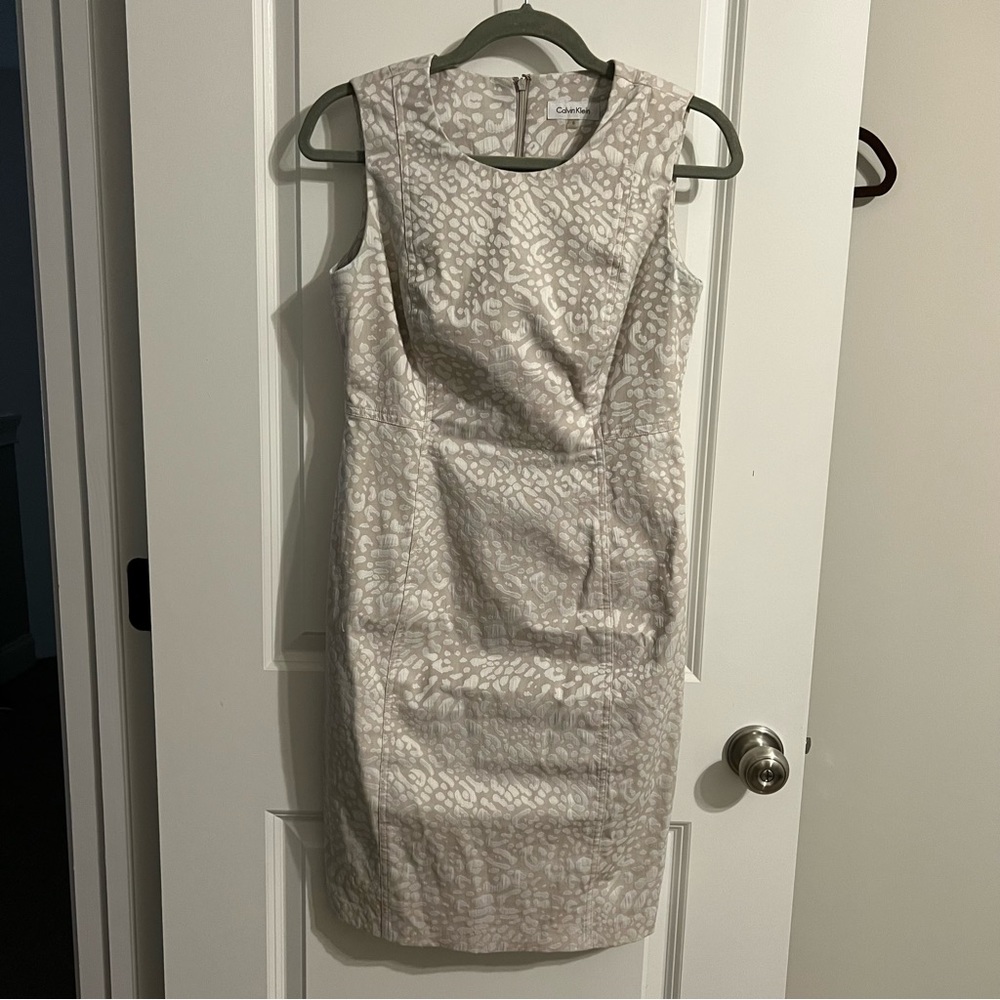 Calvin Klein leopard print cream/tan work dress